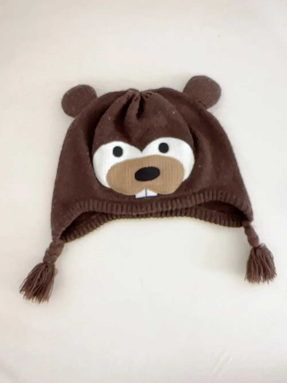 Gymboree Novelty Beaver Knit Beanie Winter Animal Hat Size 8+ EUC
